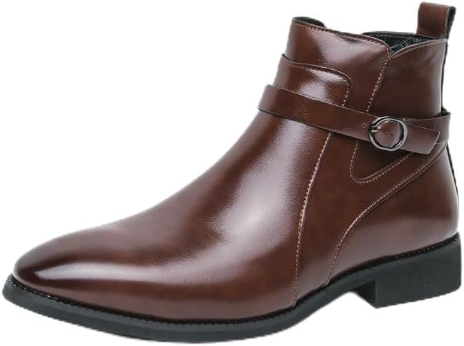 

Мужские ботинки Santimon до щиколотки, повседневные и формальные, из кожи, в стиле Челси, с боковой молнией, удобные с ремешком и пряжкой, коричневый