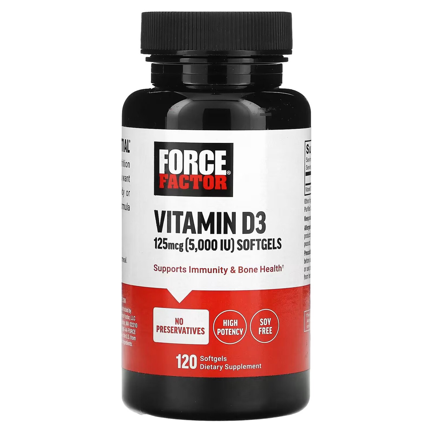 

Витамин D3, 125 мкг (5000 МЕ), 120 мягких таблеток Force Factor