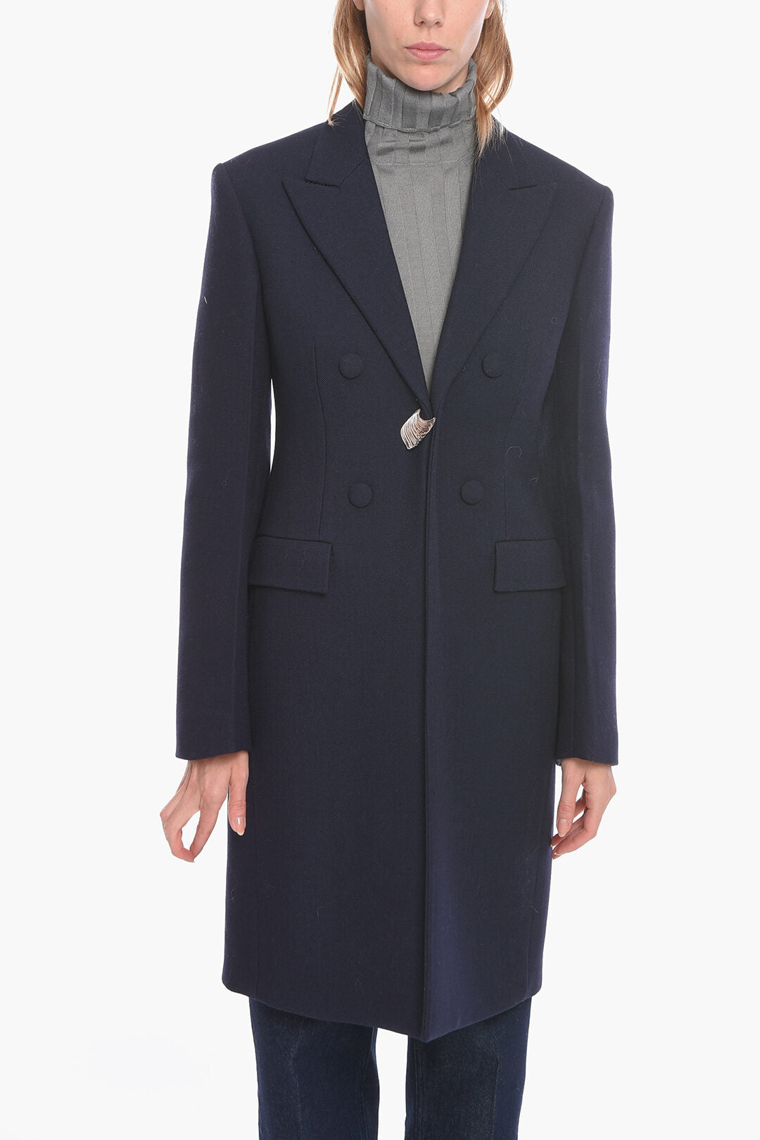 

Шерстяное однобортное пальто Jil Sander с металлической аппликацией, синий
