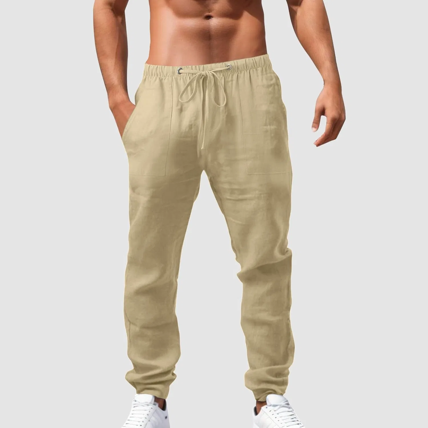 Мужские брюки из льна Aniywn, цвет 02-khaki — фото 3