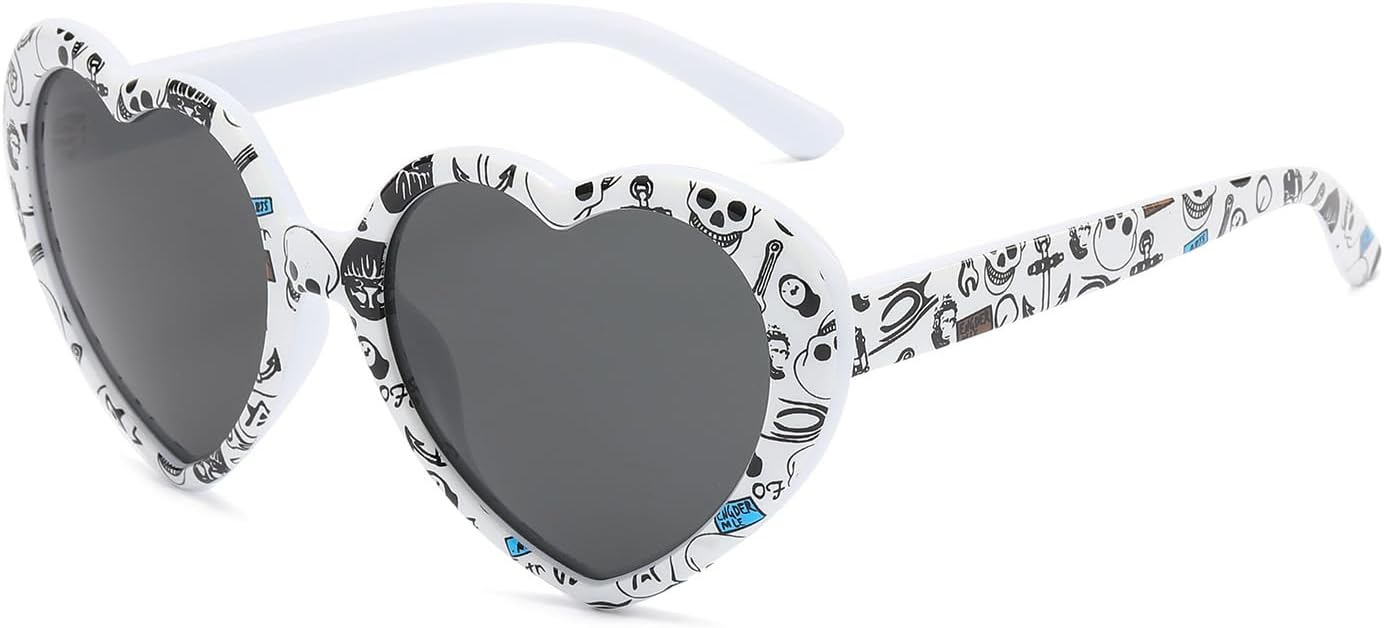 

Поляризованные солнцезащитные очки YAMEIZE в стиле 90-х с сердечками - ретро-очки в форме сердца, винтажные, красочные, забавные, для вечеринок и активного отдыха, для женщин и мужчин, White Skull