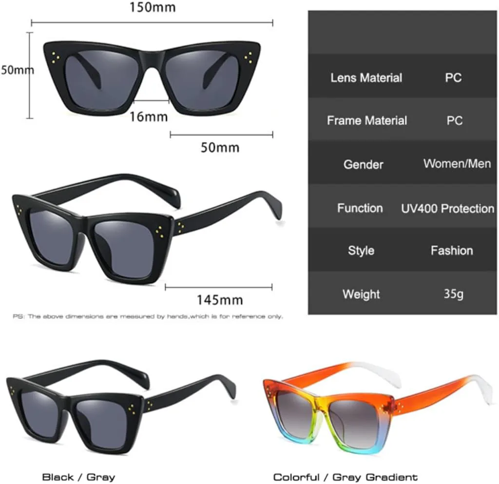 

Ретро-солнцезащитные очки «кошачий глаз» большого размера для женщин и мужчин, с градиентным переходом цвета и заклепками, защита от УФ-излучения UV400 UATXTAU, 3