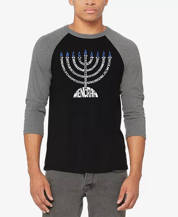

Футболка мужская Menorah Raglan Baseball Word Art LA Pop Art, мультиколор