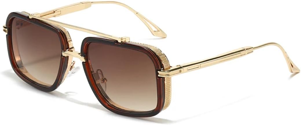 

Ретро металлические солнцезащитные очки с двойной перемычкой для женщин и мужчин, роскошные, градиентные, в стиле панк, с защитой от УФ-излучения UV400 UATXTAU, Brown Tea Gradient