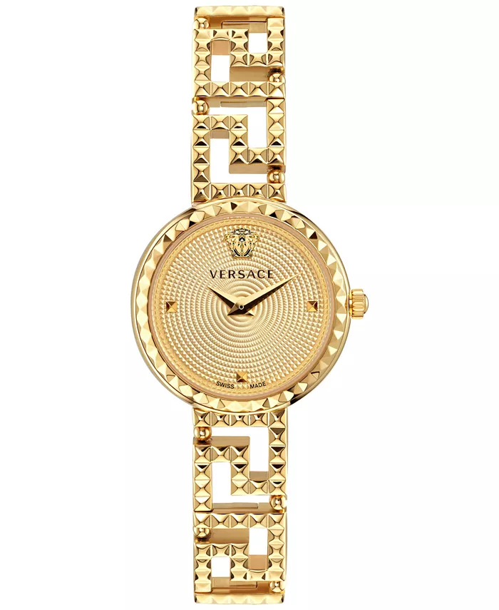 

Женские наручные часы Swiss Greca Goddess с золотым ионным покрытием из нержавеющей стали, ажурным браслетом, 28 мм Versace