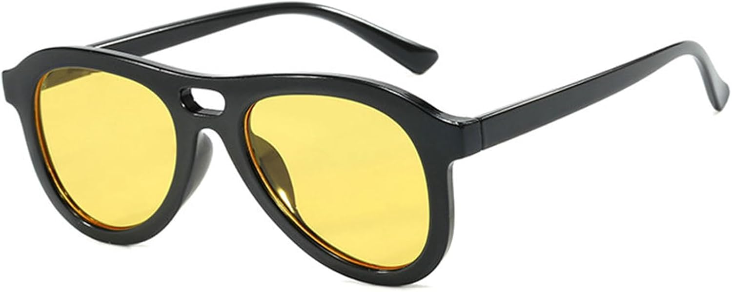 

Солнцезащитные очки Willochra Retro Oversized Pilot для женщин и мужчин, с двойной перемычкой, овальной формы, в стиле 70-х, черные, с защитой от УФ-излучения UV400, C7