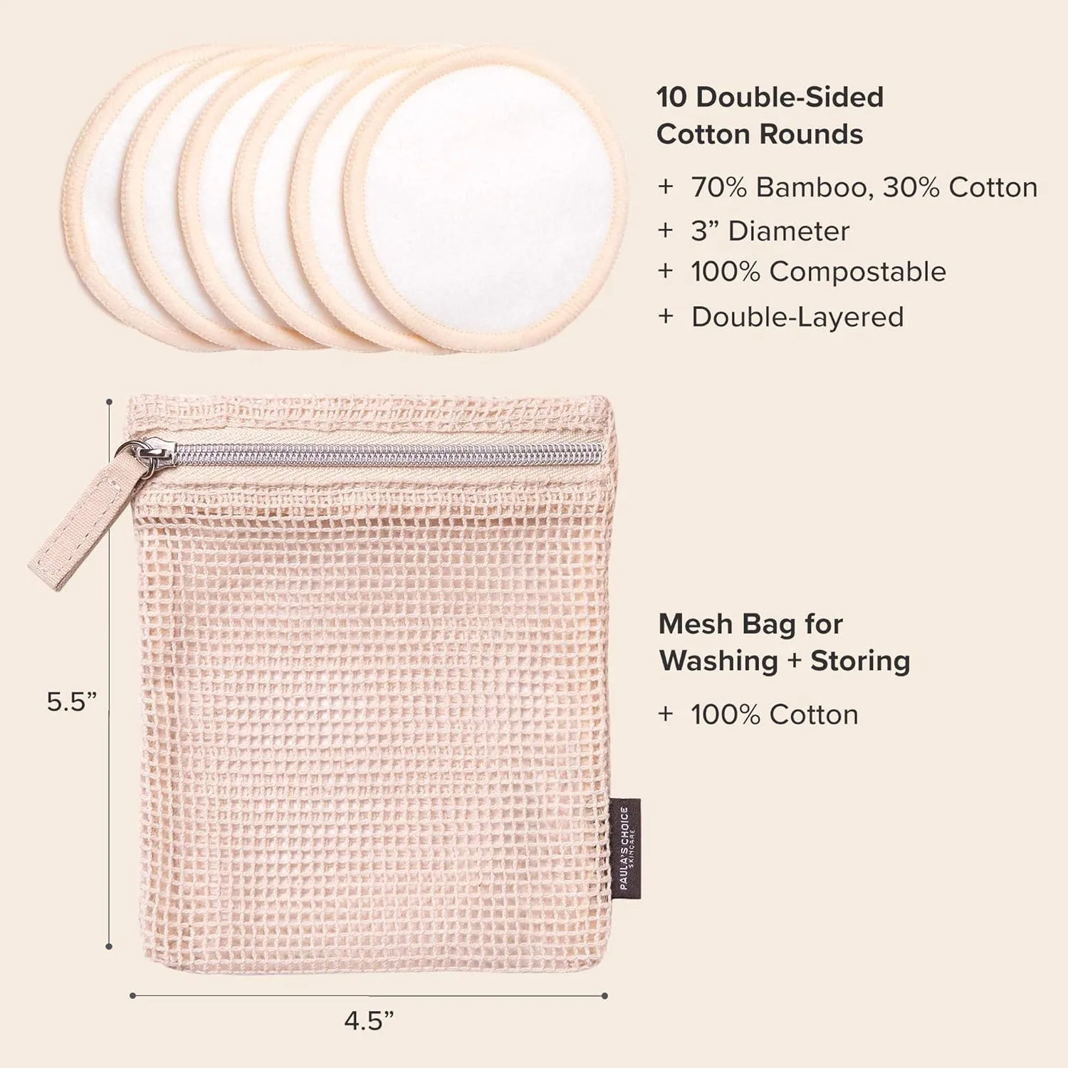Paula’s Choice SKIN PERFECTING 2% BHA салициловая жидкость-эксфолиант и набор из 2 экологичных многоразовых ватных/бамбуковых дисков для тонера, эксфолиантов и снятия макияжа, без отдушки — фото 4
