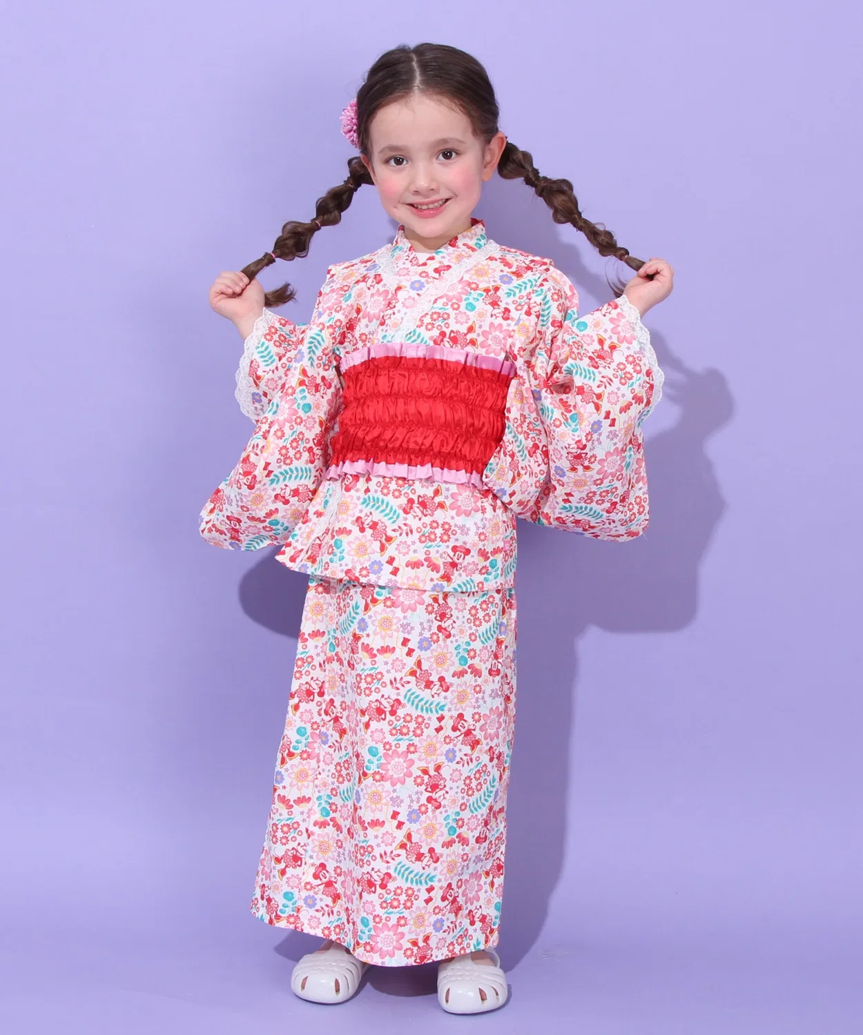 Детский 2WAY комплект-юката Minnie Mouse BABYDOLL с поясом-бантом, белый