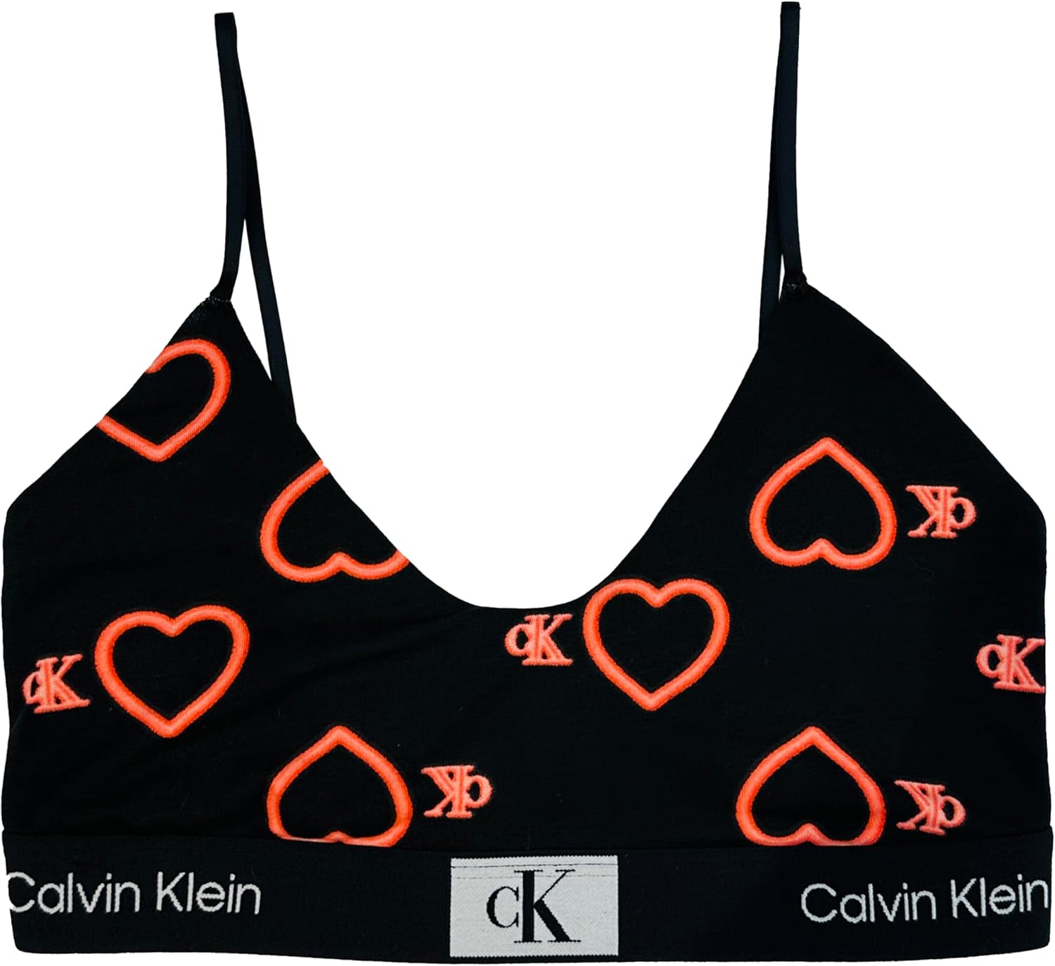 

Женский бюстгальтер-бралетт Calvin Klein CK One Cotton Unlined, Neon Heart + Black