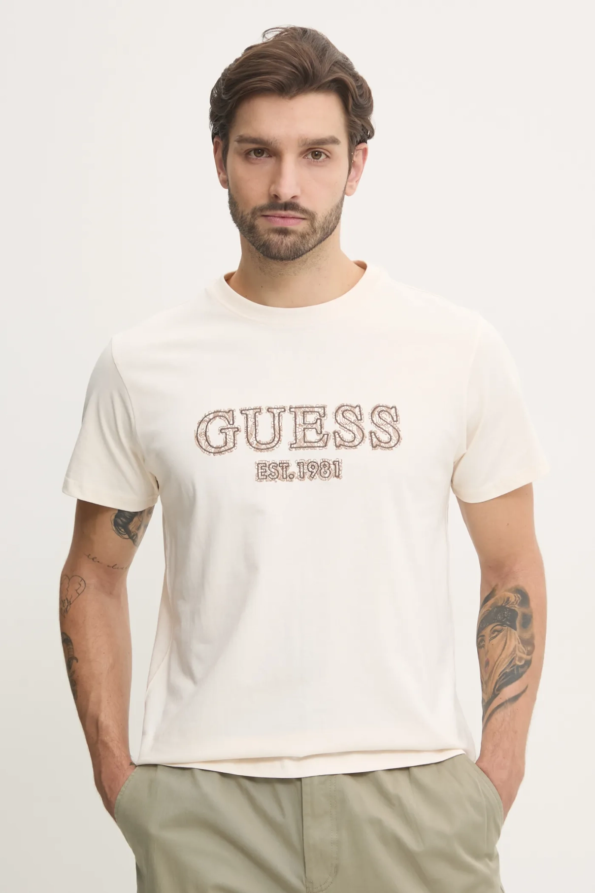 

Хлопковая футболка Guess, бежевый