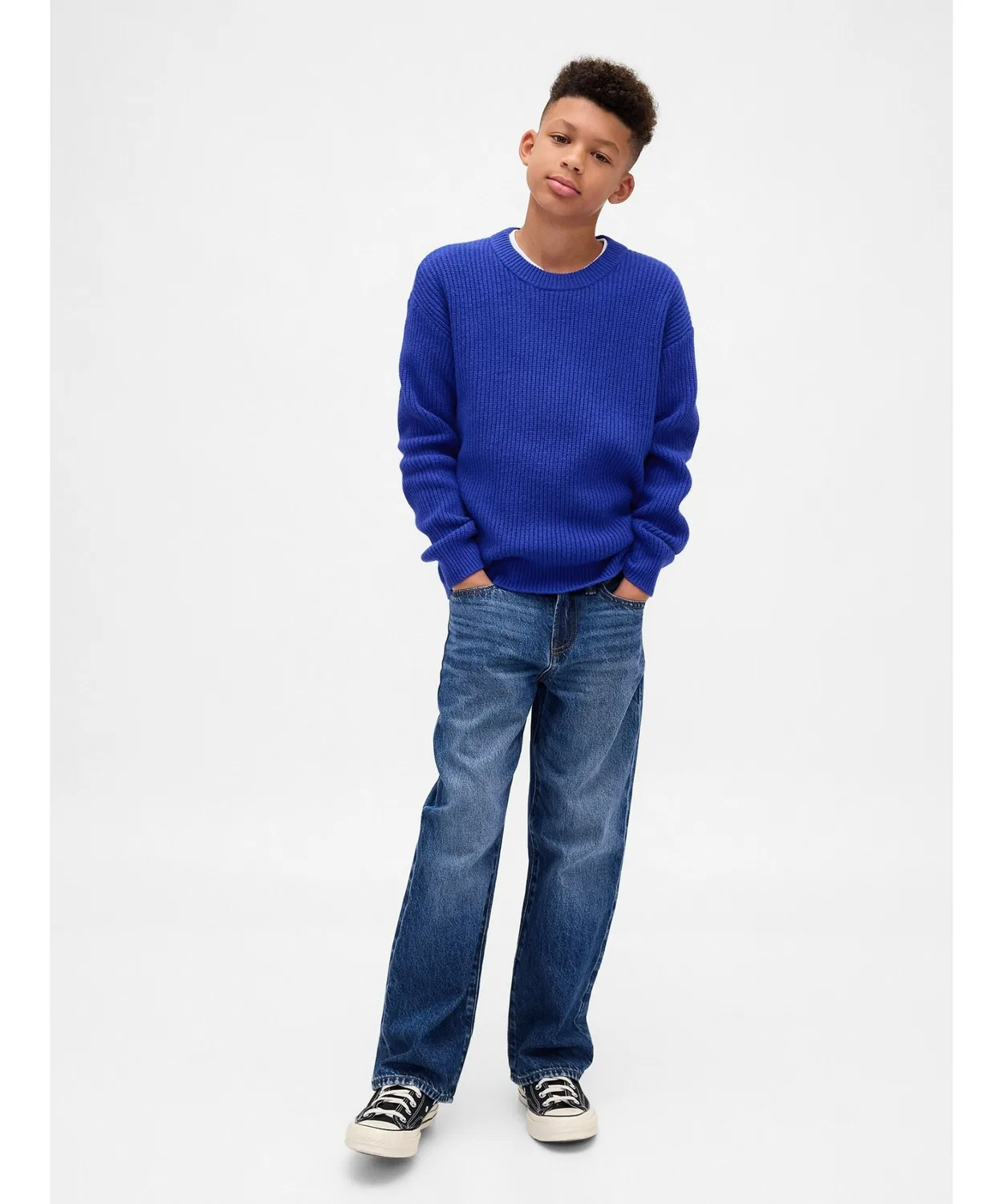 Детский свитер кашемировой мягкости Relaxed Fit с круглым вырезом, Gap, синий — фото 3