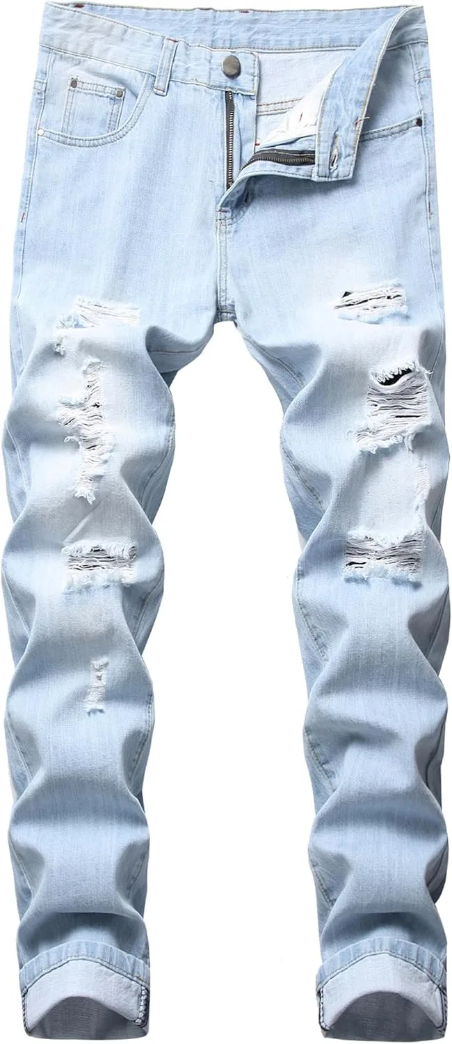 Джинсы прямые потертые Light Blue