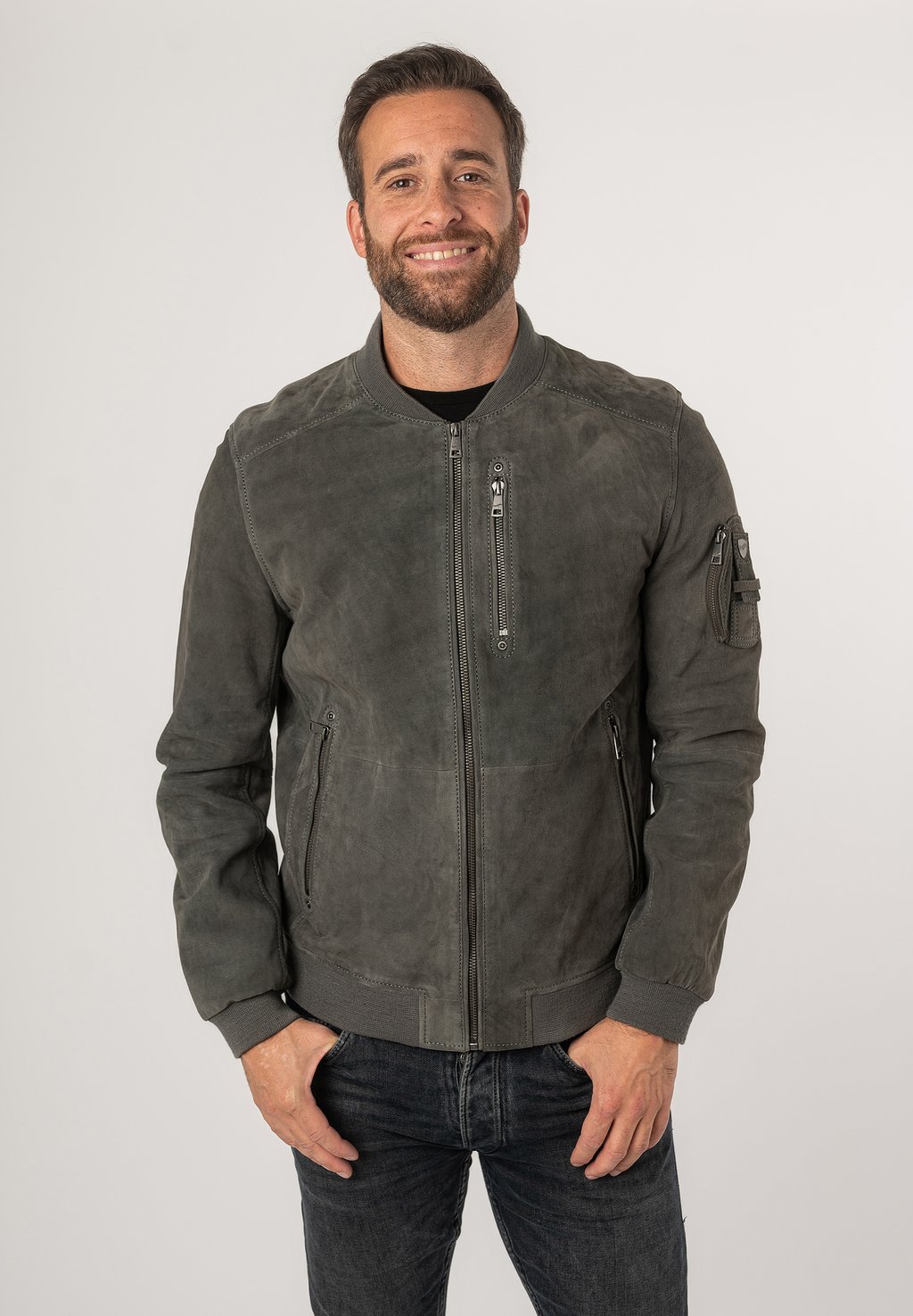 

Кожаная куртка Bomber Jacket Mauritius, серый