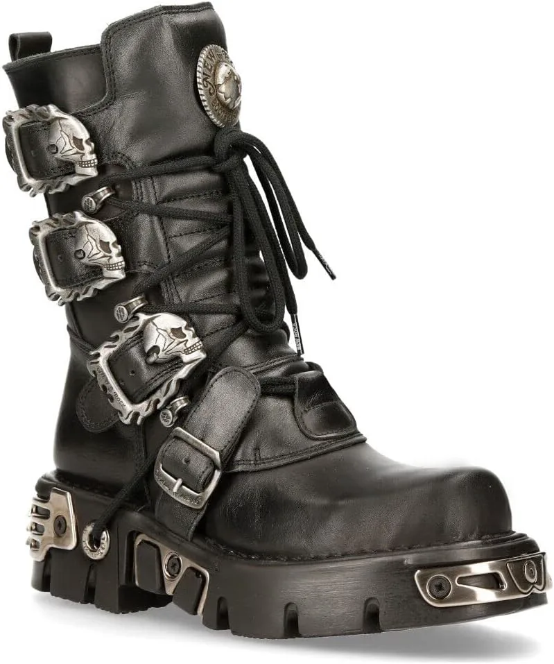 Мужские кожаные ботинки New Rock Metallic 391 Black Reactor с черепом, стиль готик-панк, серебряный — фото 2