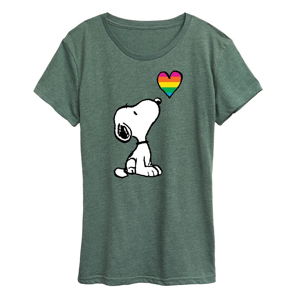 

Женская футболка с рисунком Peanuts Snoopy Rainbow Heart Licensed Character, цвет Heather Green
