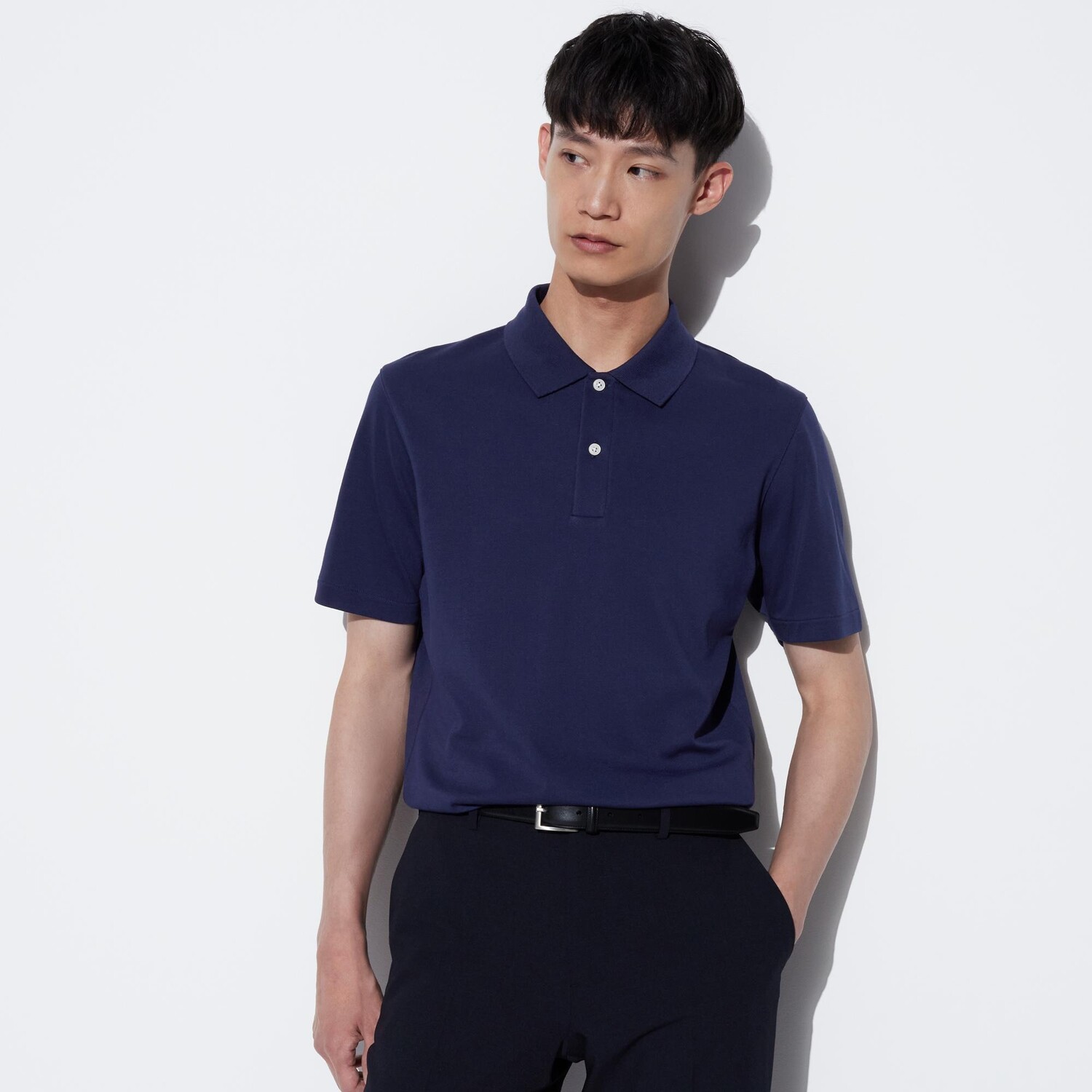 

Рубашка-поло UNIQLO AIRism Kanoko из хлопка с коротким рукавом, темно-синий