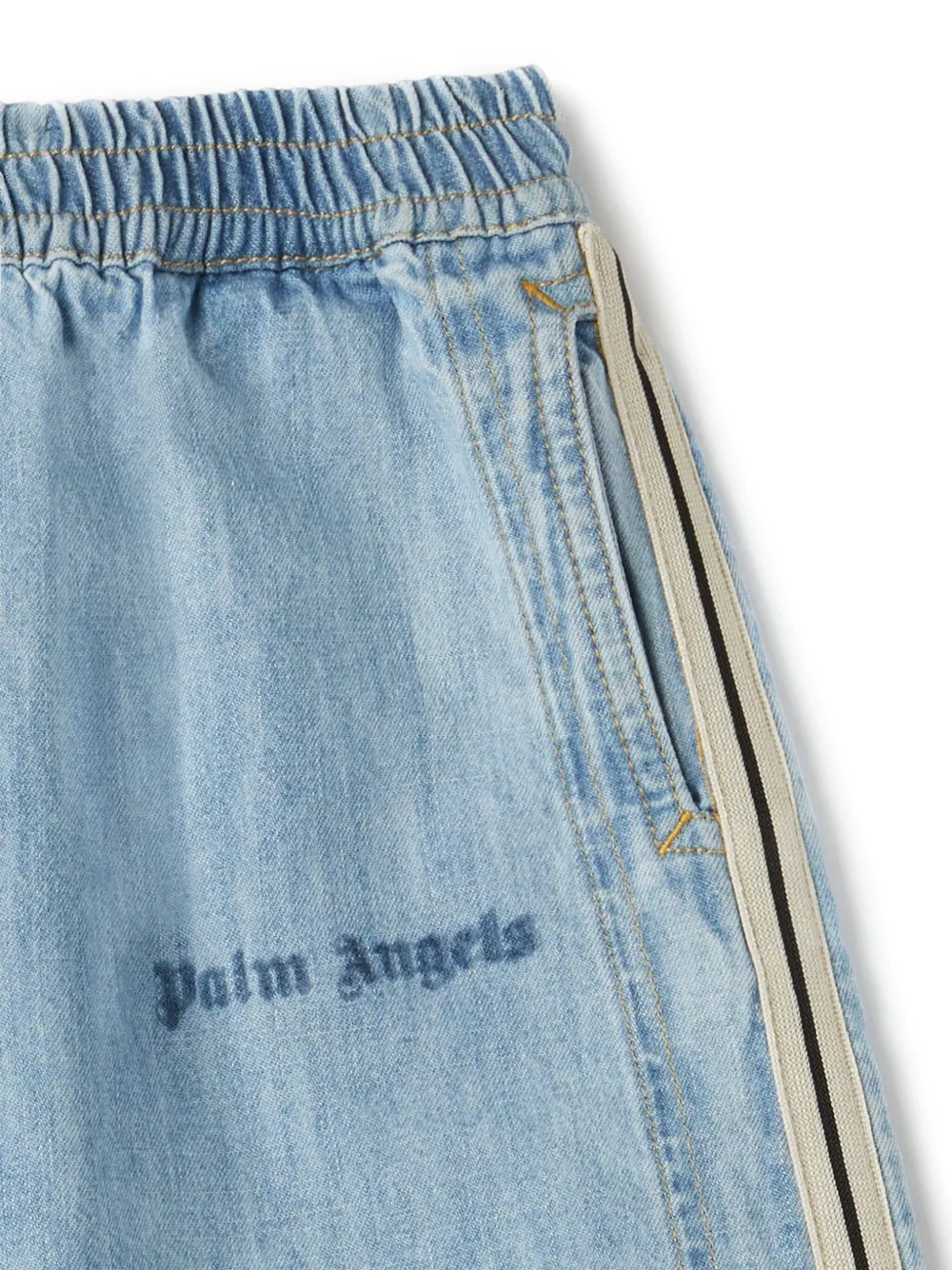 Спортивные шорты из ткани шамбре Palm Angels Kids, синий — фото 3