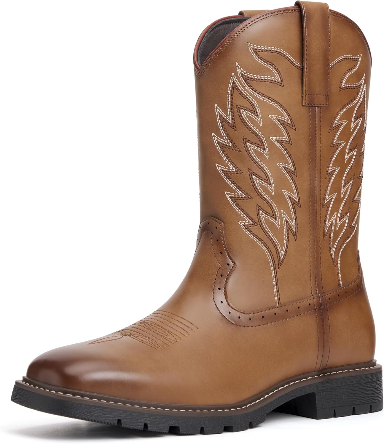 

Мужские ковбойские сапоги Julyrose - западные сапоги с квадратным носком, противоскользящие, с ретро-вышивкой, на толстом каблуке, легко надеваются, стиль кантри, Tan