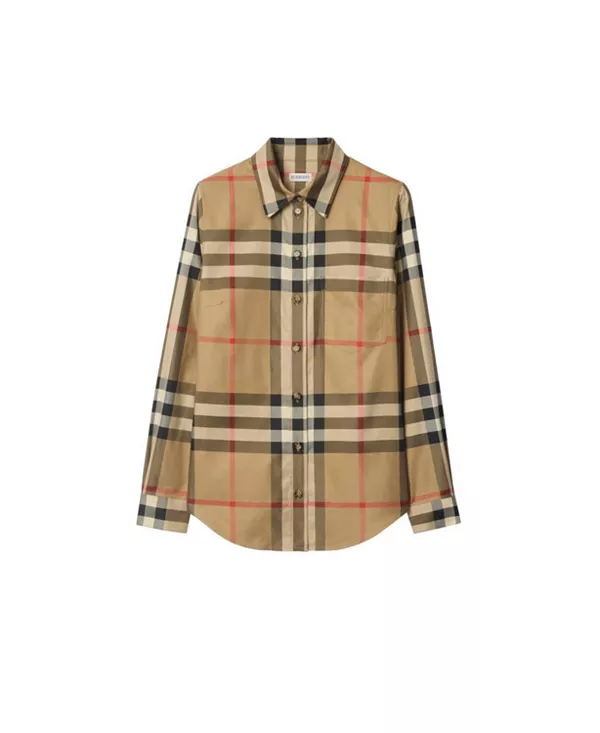 Рубашка Burberry хлопковая приталенная в клетку, бежевый — фото 4