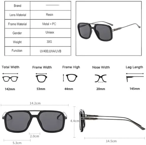 

Мужские солнцезащитные очки в стиле ретро с двойной перемычкой, квадратной формы, защита от УФ-излучения UV400, модные солнцезащитные очки для женщин MTZJH, Tea Brown