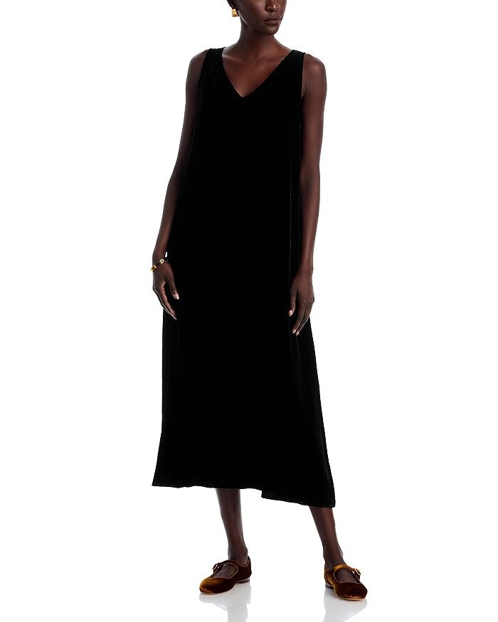 

Платье миди с V-образным вырезом Eileen Fisher, черный