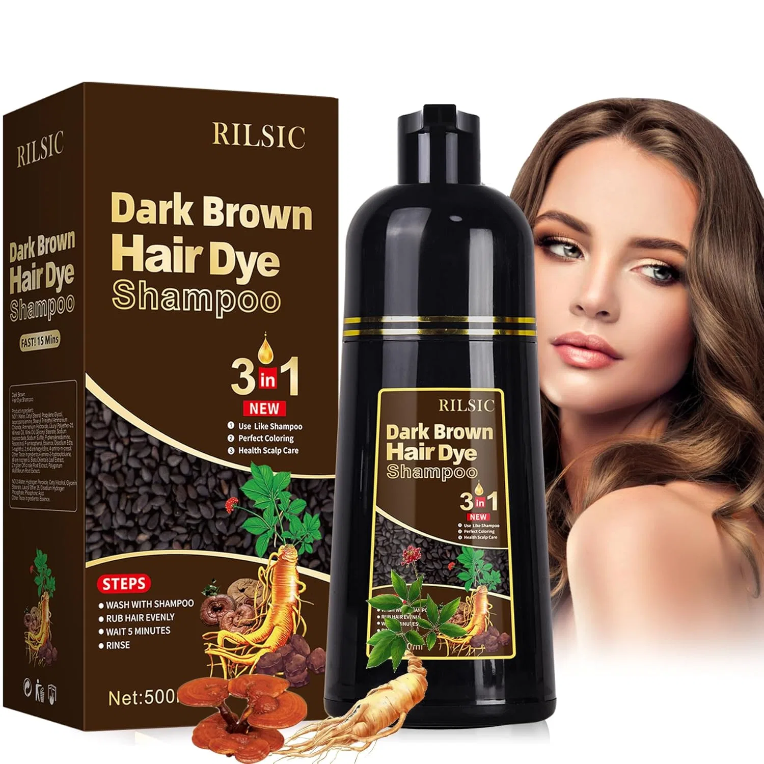 Шампунь-краска для волос от седины 500 мл Jelmok, Dark Brown