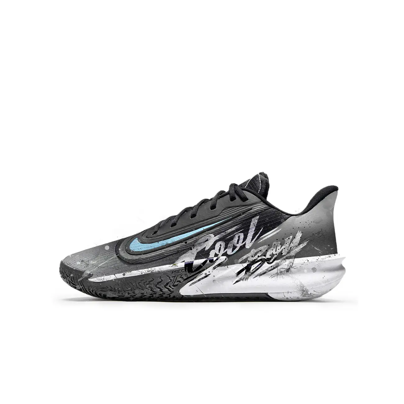 

Nike Баскетбольные кроссовки Precision 7 Lively Island с амортизацией чернильных пятен, низкие, мужские, черно-белые