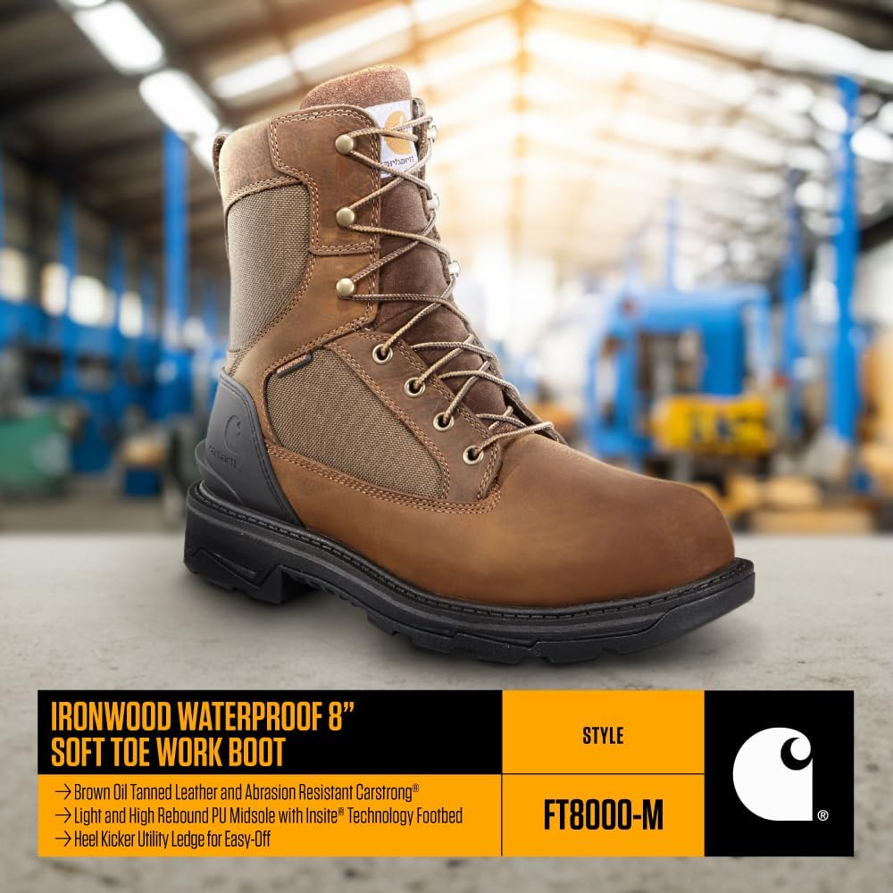 Carhartt Ironwood водонепроницаемые рабочие ботинки для мужчин - 8-дюймовые, усиленная промасленная кожа с дышащей мембраной, EH и нескользящие подошвы, Brown — фото 4