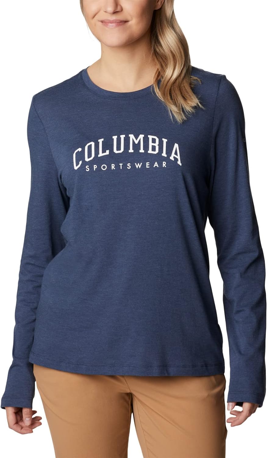 

Columbia Womens Trek Relaxed Long Sleeve TeeФутболка для походов, Nocturnal Heather/Columbia Varsity Arch