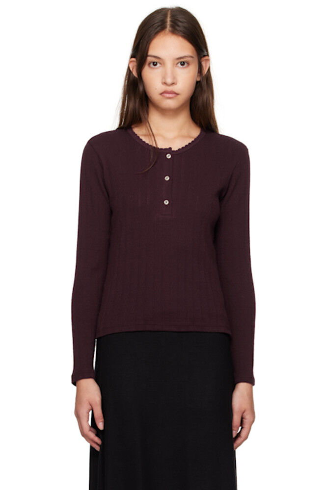 

Фиолетовый пуловер с длинным рукавом Henley LESET