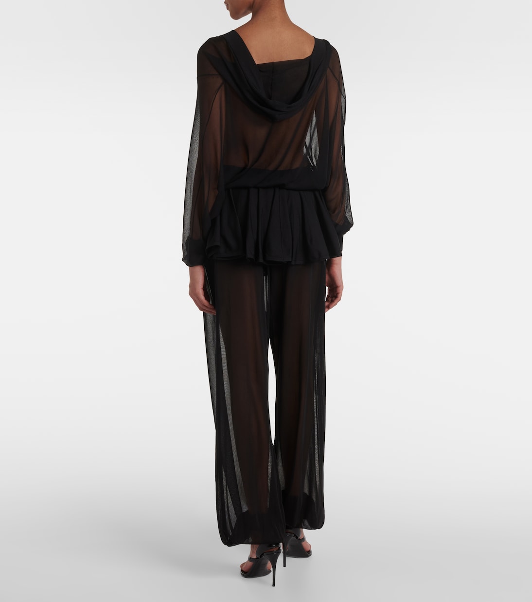 Полупрозрачные брюки широкого кроя со средней посадкой Alaïa, Noir Alaia — фото 3