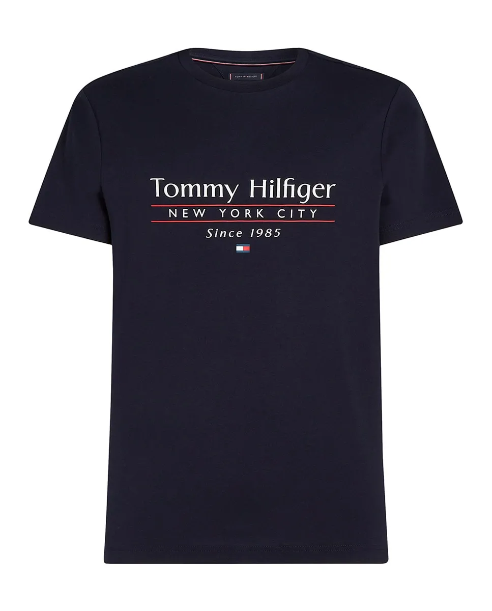 

Мужская футболка с фирменным принтом на груди, большие размеры Tommy Hilfiger, тёмно-синий