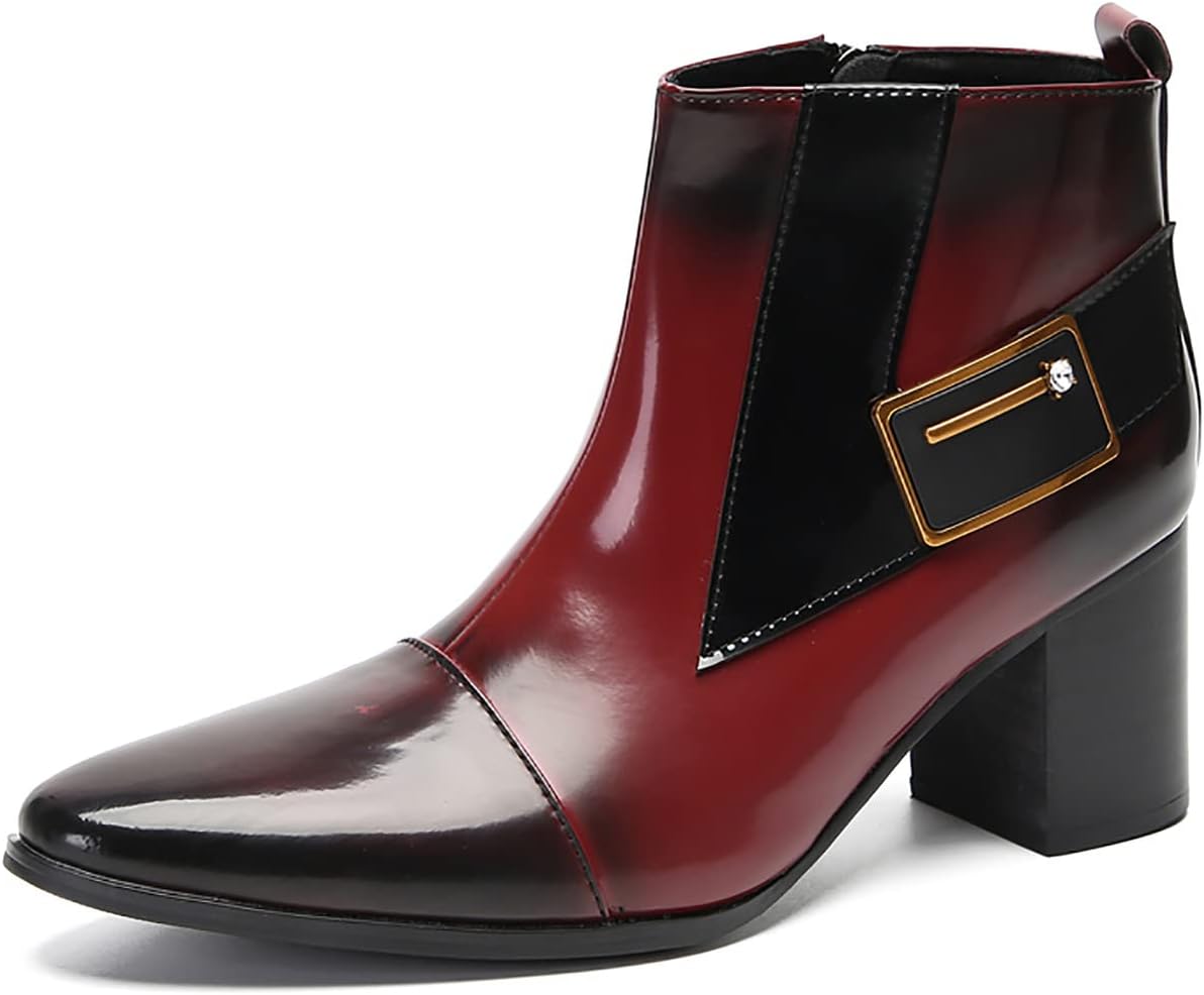 

Мужские вестерн-челси Santimon - кожаные ковбойские ботинки средней высоты с боковой молнией и пряжкой для диско, вечеринок и мотоцикла, темно-красный