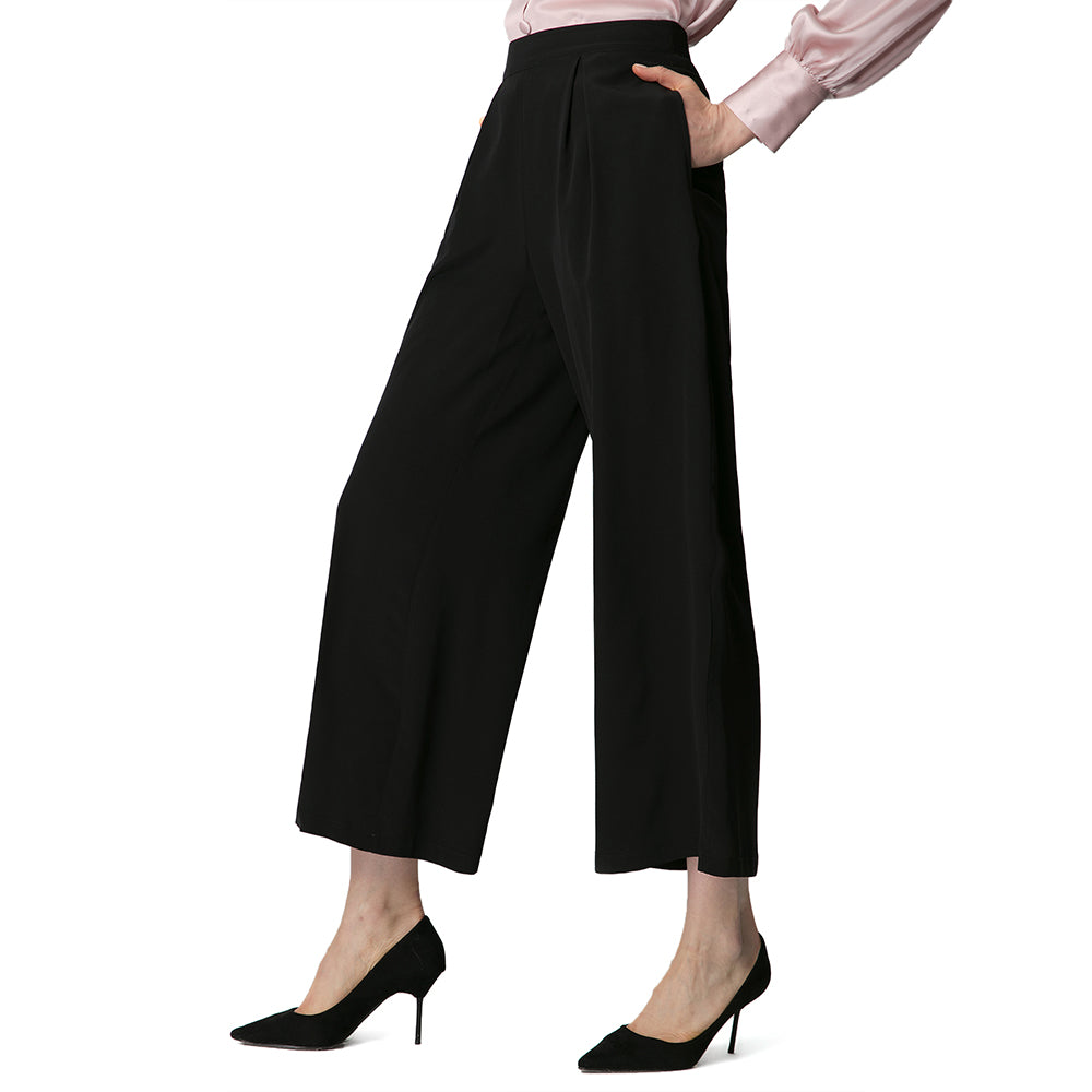 

Гладкие шелковые широкие укороченные брюки Classy LILYSILK, черный