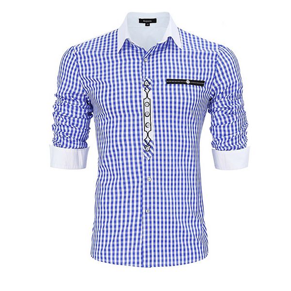 

Мужская клетчатая рубашка с длинными рукавами и закатанными манжетами в стиле баварского октоберфеста Elitespirit, Blue