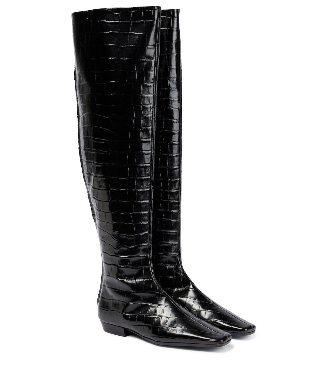 Кожаные сапоги выше колена Toteme, Black Croco