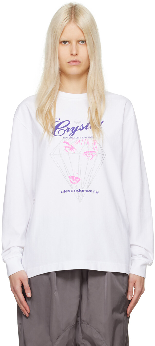 

Белая футболка с длинным рукавом Club Crystal Alexander Wang