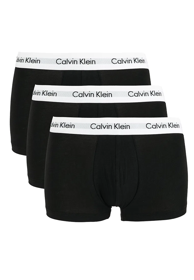 Трусы, 3 шт., хлопок с эластаном, заниженная посадка, Calvin Klein, черный