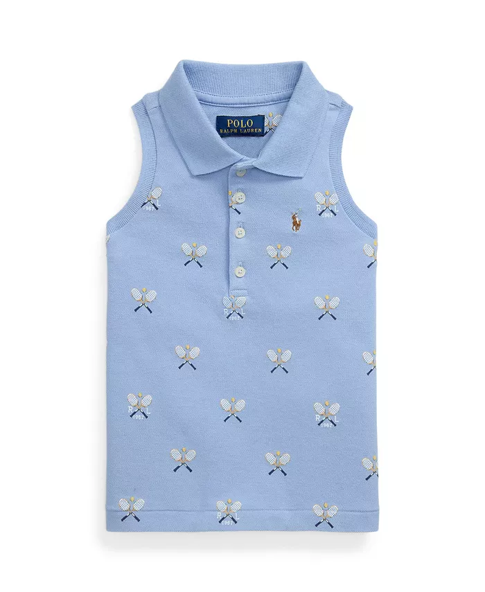 

Детская и для девочек поло без рукавов с теннисным принтом из сетки Polo Ralph Lauren, синий
