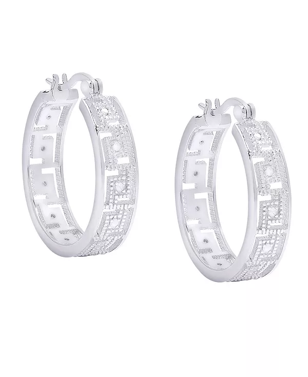 

Серьги-Кольца с греческим ключом и серебряным покрытием, украшенные бриллиантами Macy'S, silver