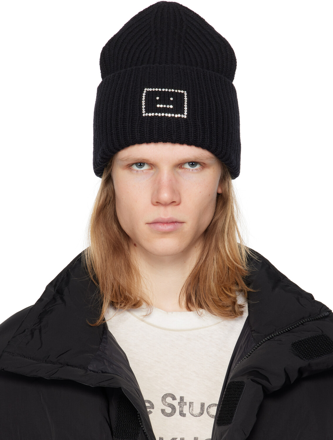 

Украшенная шапка с логотипом в виде лица Acne Studios, черный