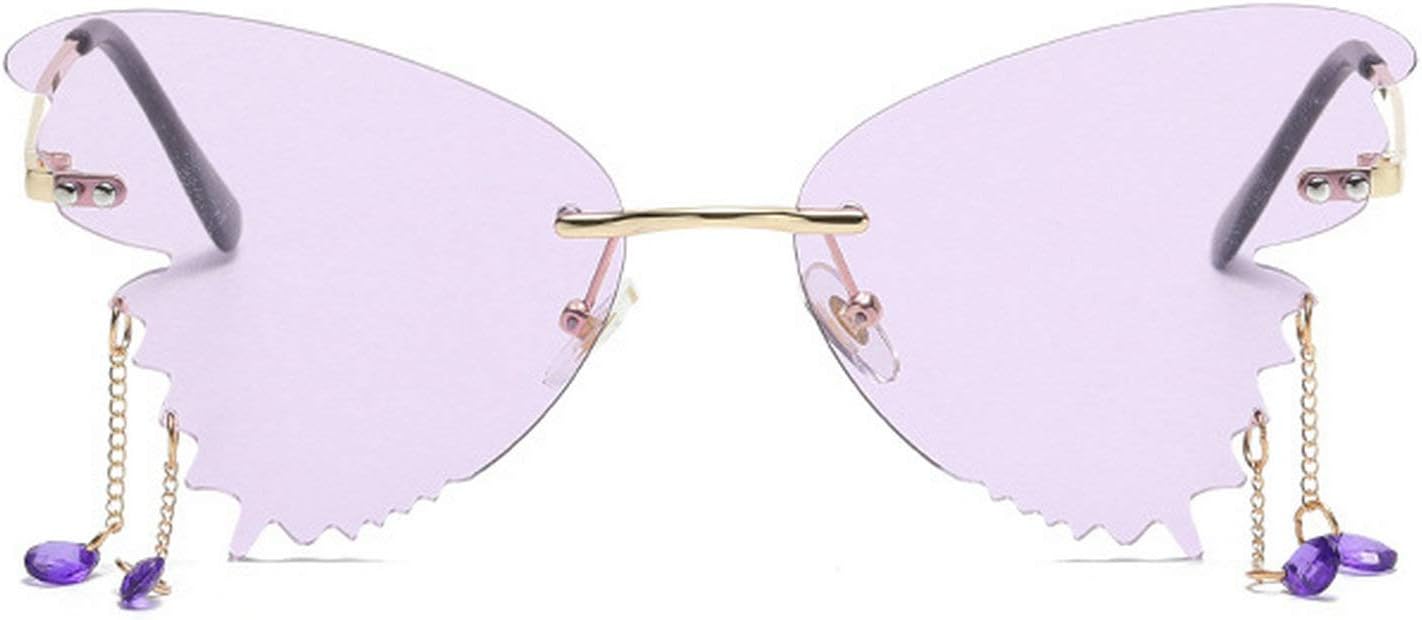 

Солнцезащитные очки-бабочки для женщин с подвеской из страз, модные солнцезащитные очки 2020 года, большие, без оправы, с каплевидным оправой (фиолетовые) mincl, Purple