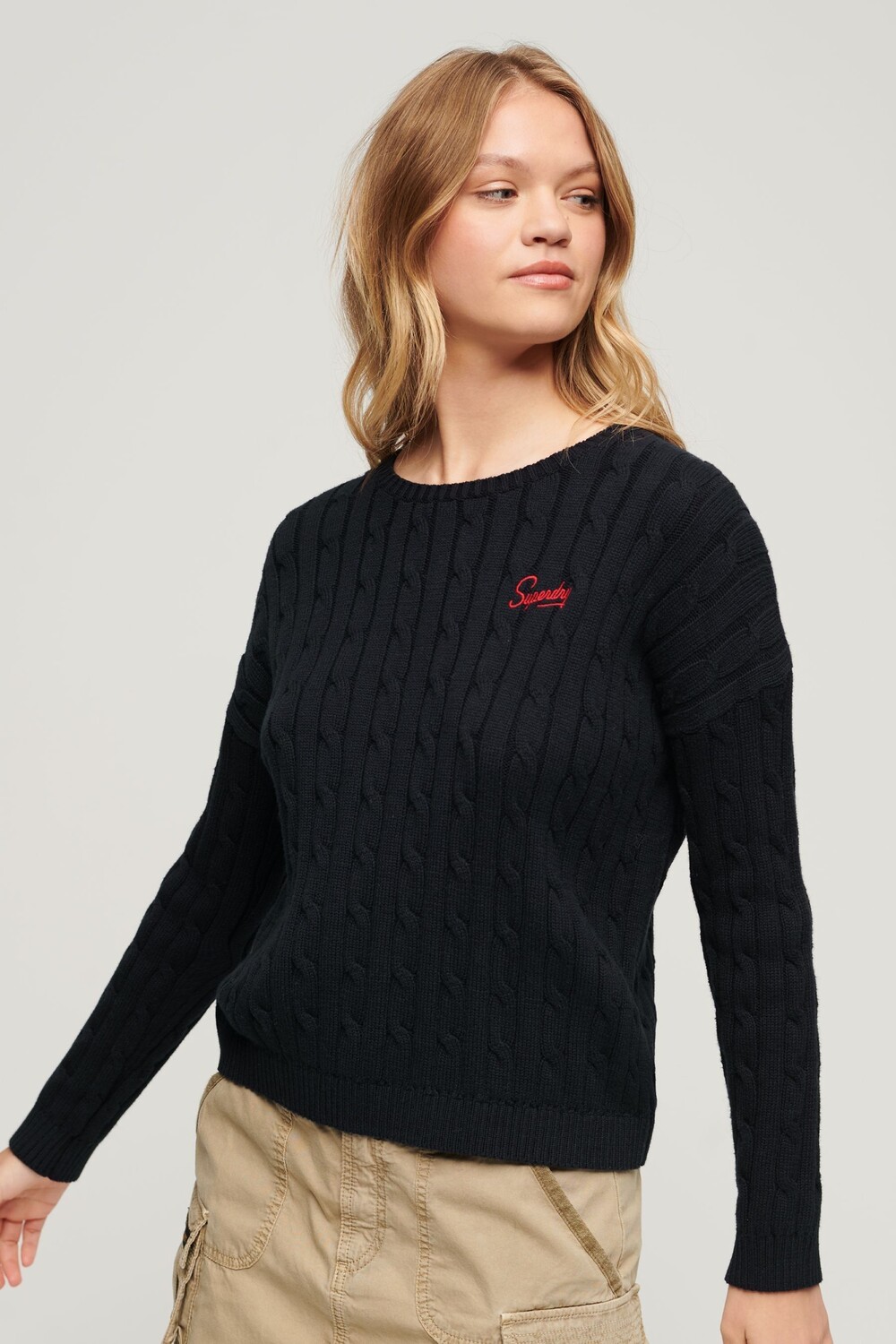 

Винтаж со спущенной линией плеча и косой вязкой Superdry, черный
