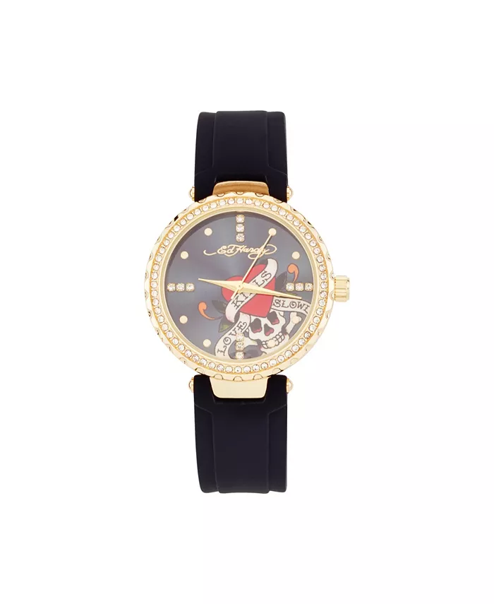 

Женские кварцевые часы с матовым черным силиконовым ремешком, аналоговые, 36 мм Ed Hardy
