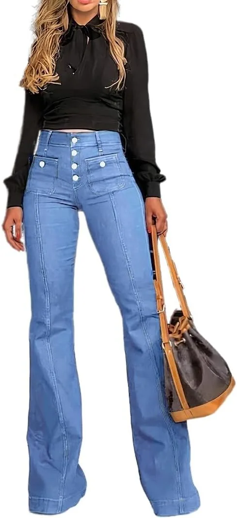 

Женские джинсы Apvirdy с высокой талией и расклешенным силуэтом