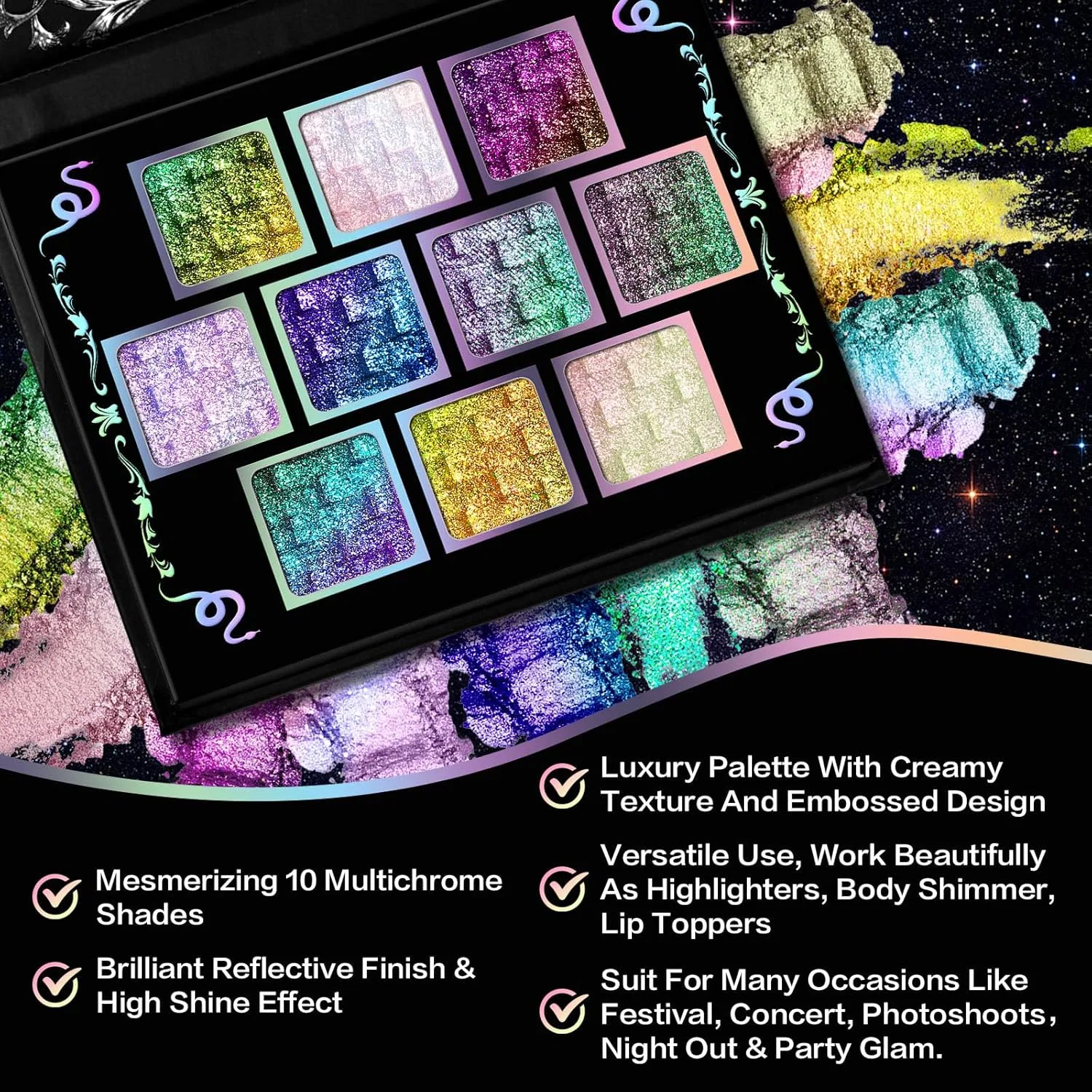 Палетка теней UCANBE Chameleon Multichrome Eyeshadow Palette 10 цветов Solar Python Ucanbe, 01 — фото 2