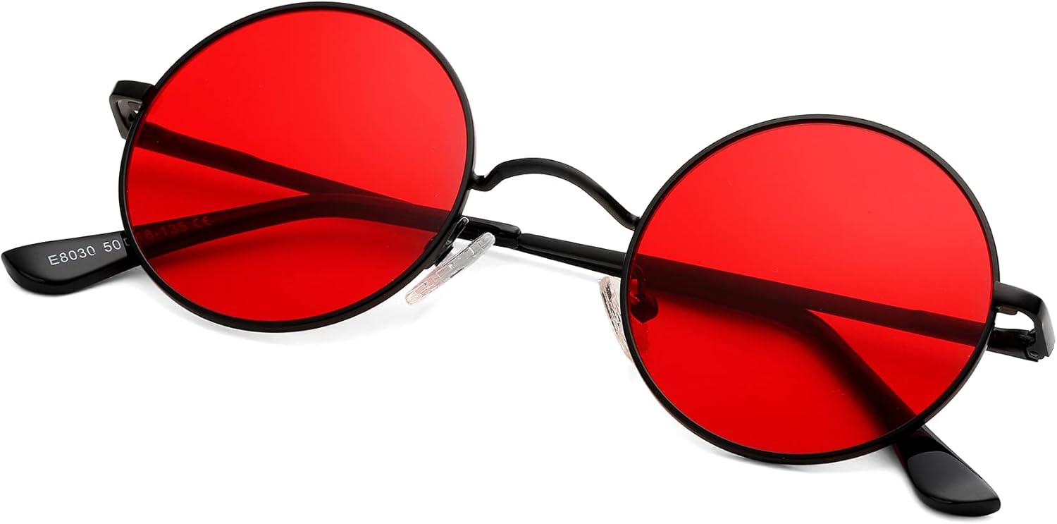 

Солнцезащитные очки Pro Acme Small Round Polarized Sunglasses для мужчин и женщин, в стиле ретро, ​​металлические, в стиле хиппи, с защитой от УФ-излучения UV400, C8 - Black Frame/Transparent Red Lens