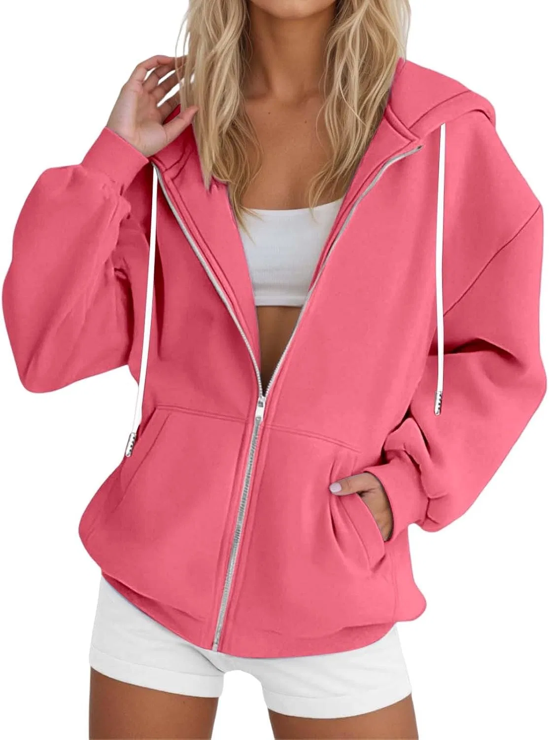 Худи женское с zip, оверсайз, Hot Pink