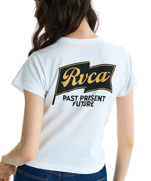 

Женская футболка с коротким рукавом и принтом на спине, модель «Хенли» RVCA, белый