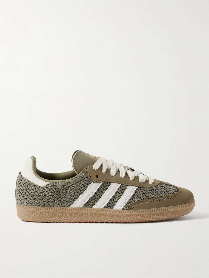 Кроссовки Samba og с отделкой из кожи и замши, вязаные крючком Adidas Originals, хаки